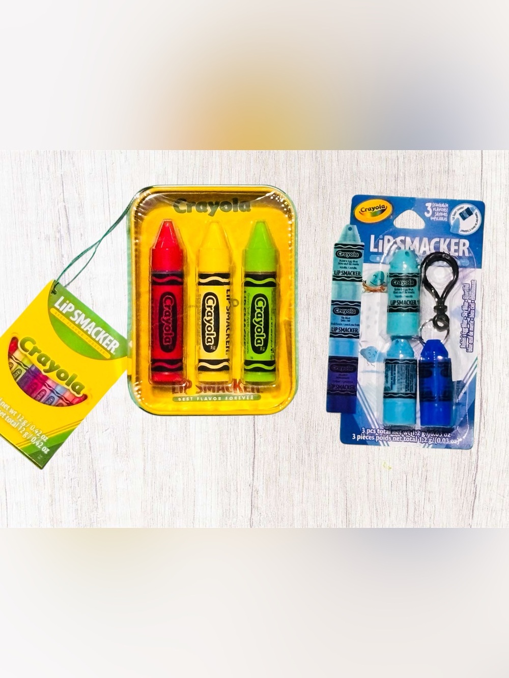 Lip Smackers x Crayola Lip Balm Tin Trio & Stackable Mini Balm Keychain Sets